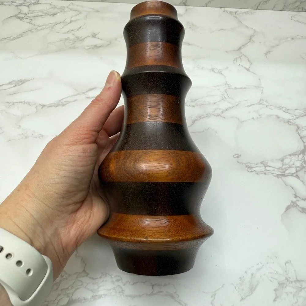 Hand Turned Wood Vase Striped Wood Decor Accent‎ Piece Rich Grain Artist Signed